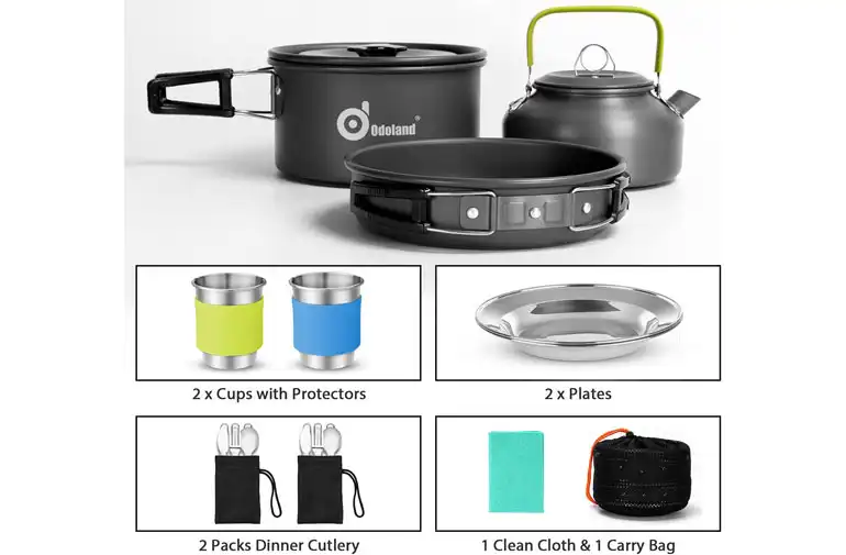 Odoland 15pcs Camping Cookware Mess Kit