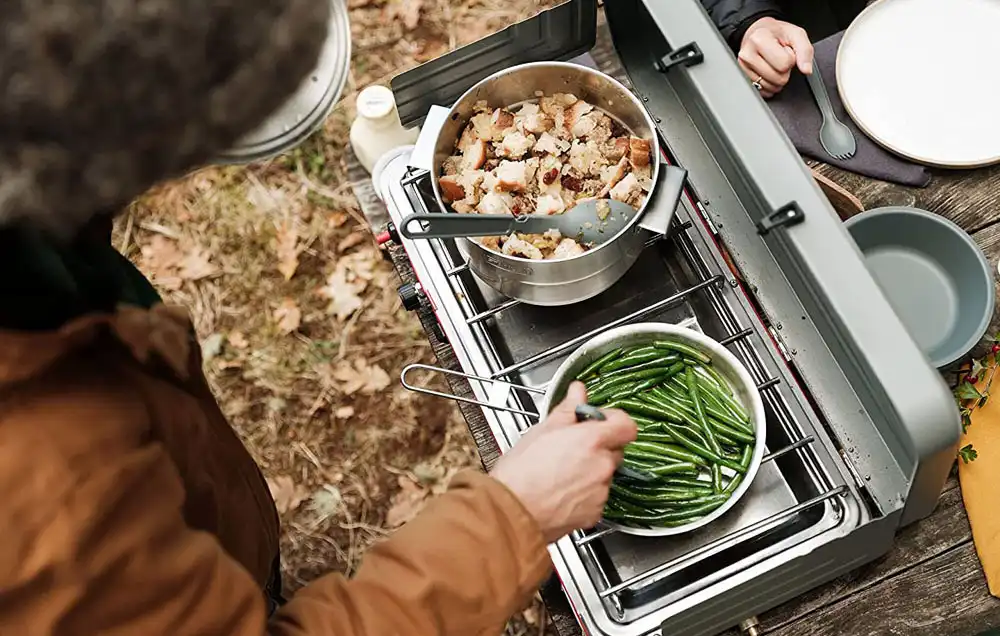 cooking on a camp stove