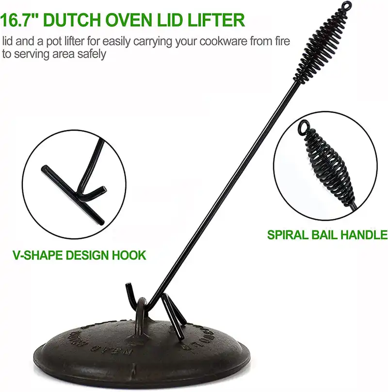 dutch oven lid lifter with cook stand and fire poker