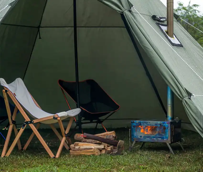 Settings up hot tent
