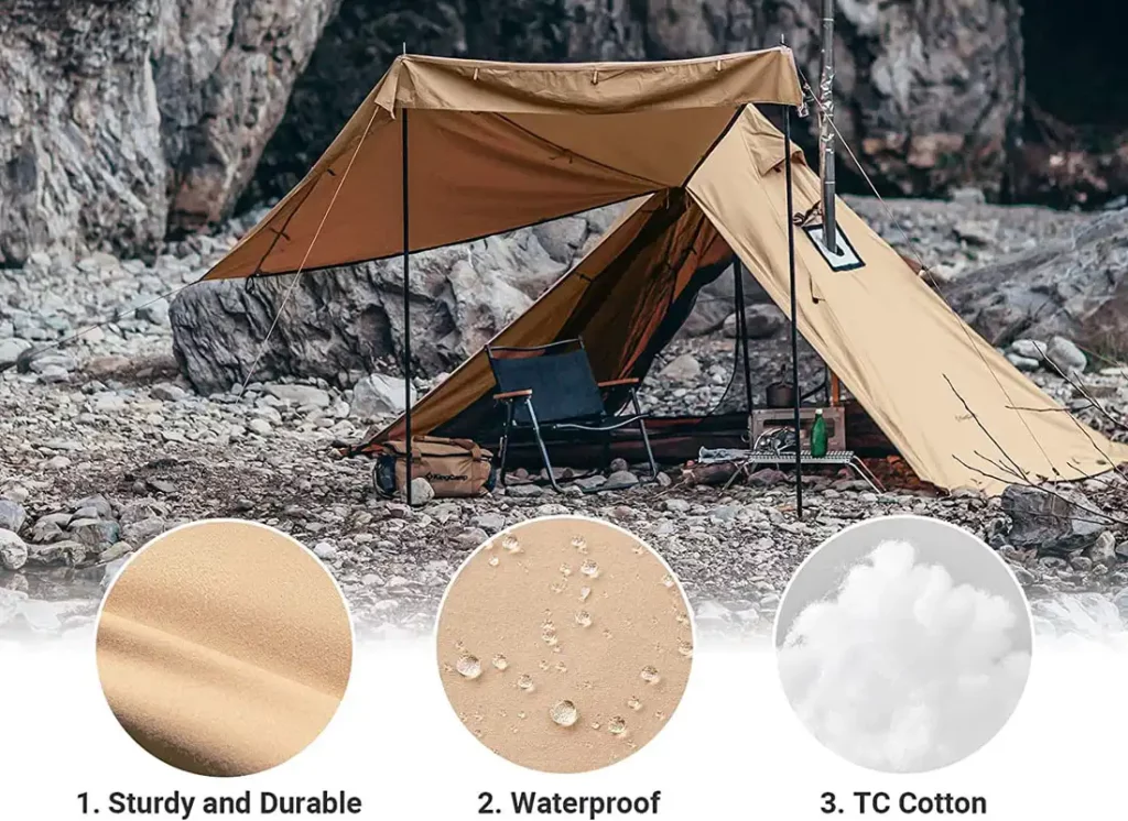 A hot tenting, KingCamp tent with a hot stove inside